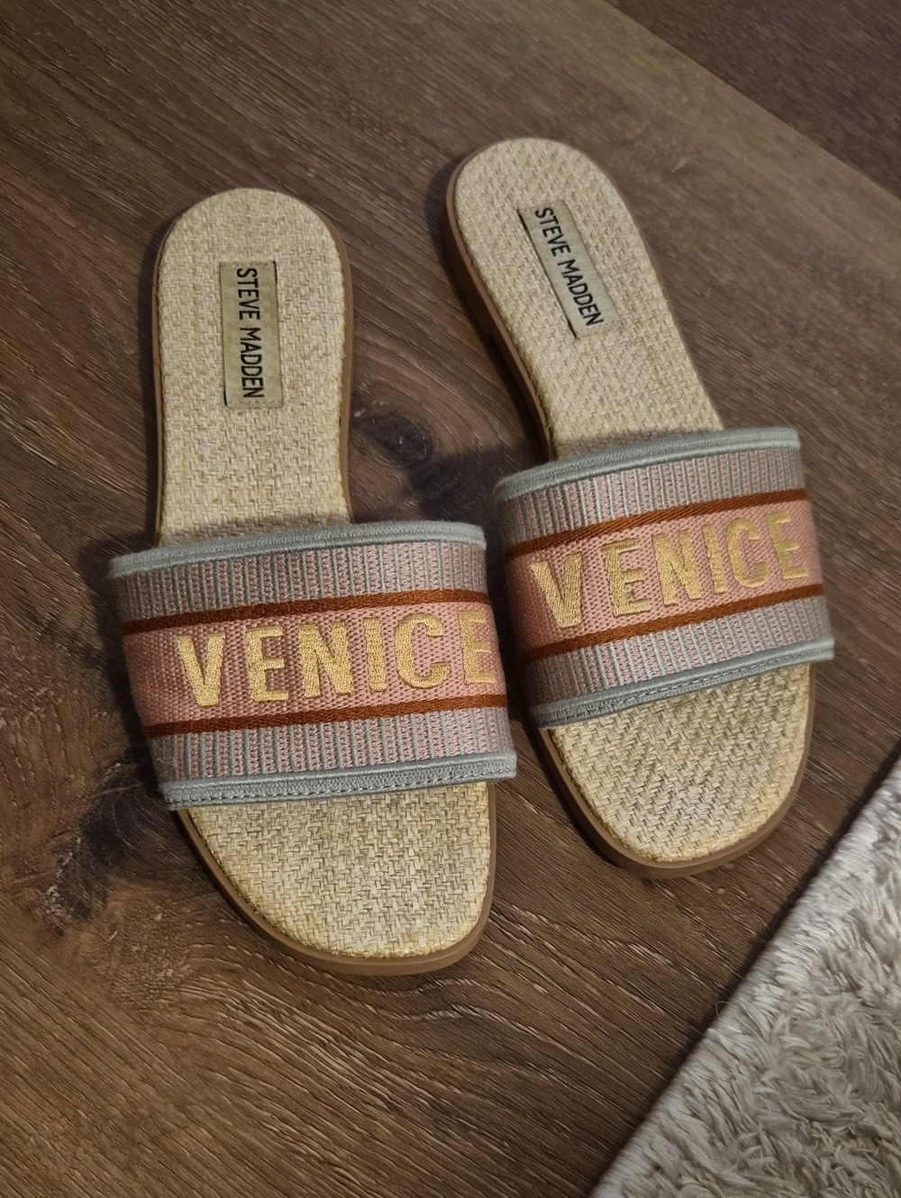 Steve Madden Venice Slide Sandals in Beige, Pink and Tan